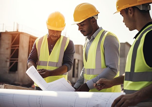 trabalhadores da construção civil trabalhando em um canteiro de obras imagem premium gerada com ia